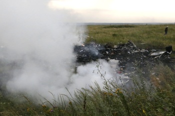 Site of a Malaysia Airlines Boeing 777 plane crash is seen near the settlement of Grabovo in the Donetsk region